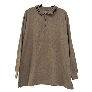 Vintage Grand Slam Men's Tan Rib Cuffs Knit Collared Cotton Blend Long Sleeve XL